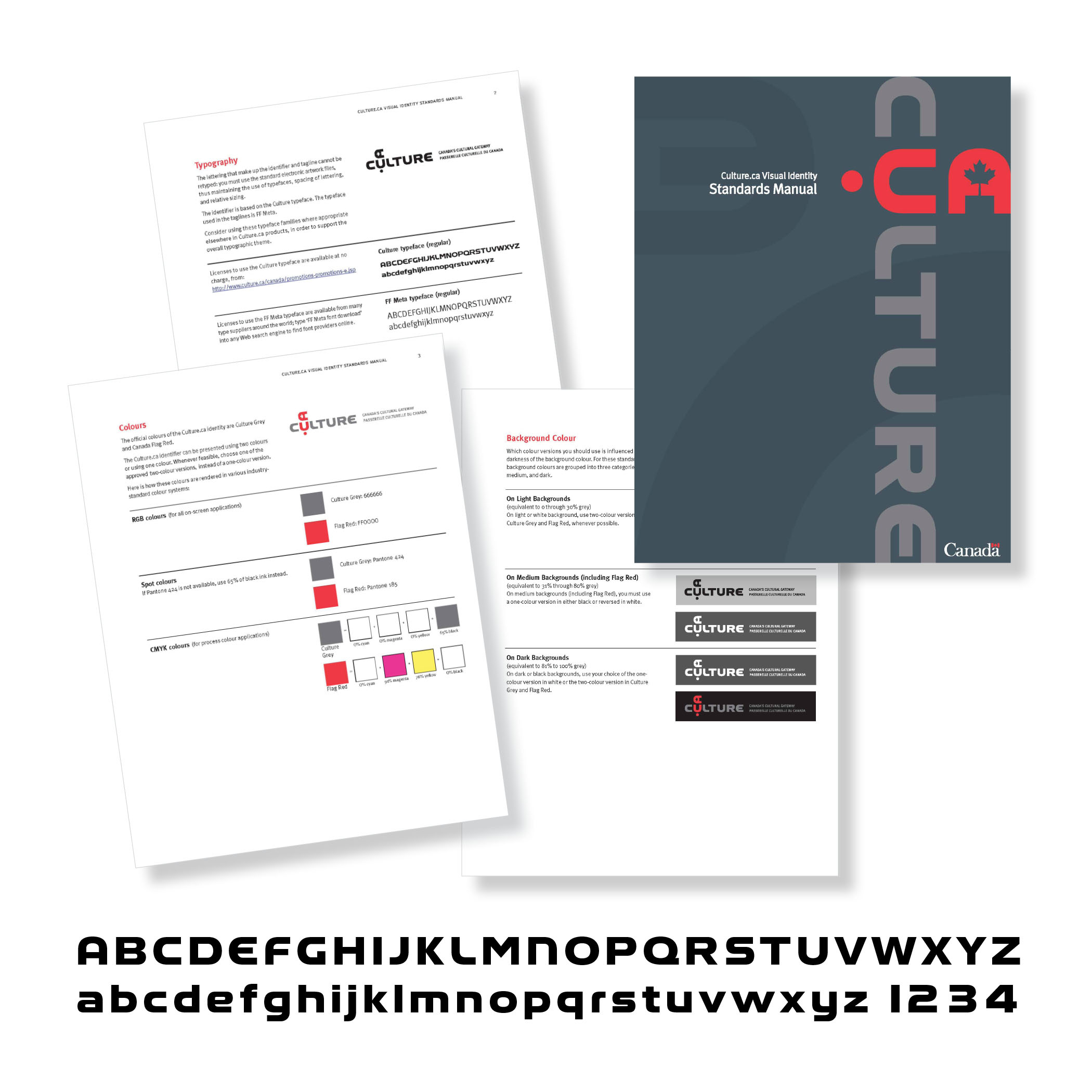 collage of branding manual and typeface design for culture.ca