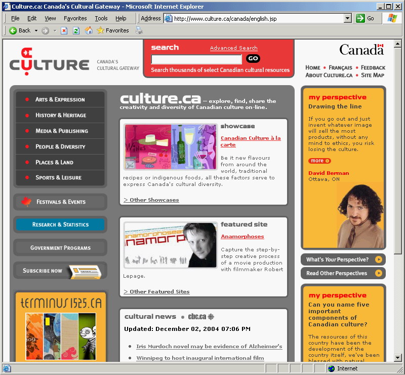Image of Culture.CA web site