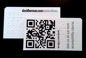 Photo of two David Berman Communications next event cards front and back showing the Berman Corner