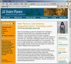 Inter Pares Web site English home snapshot
