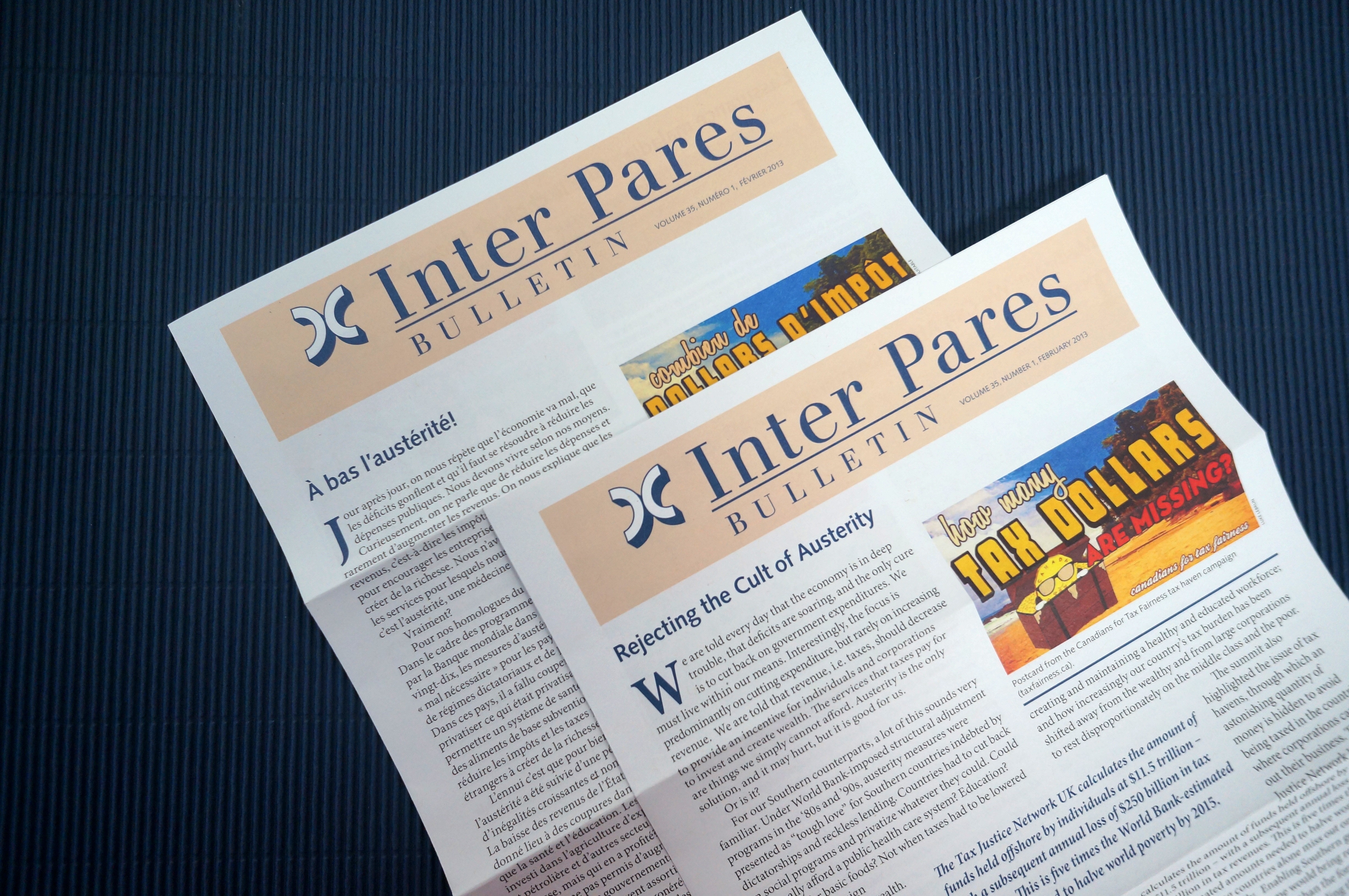 Photo of Inter Pares Bulletins in French and English