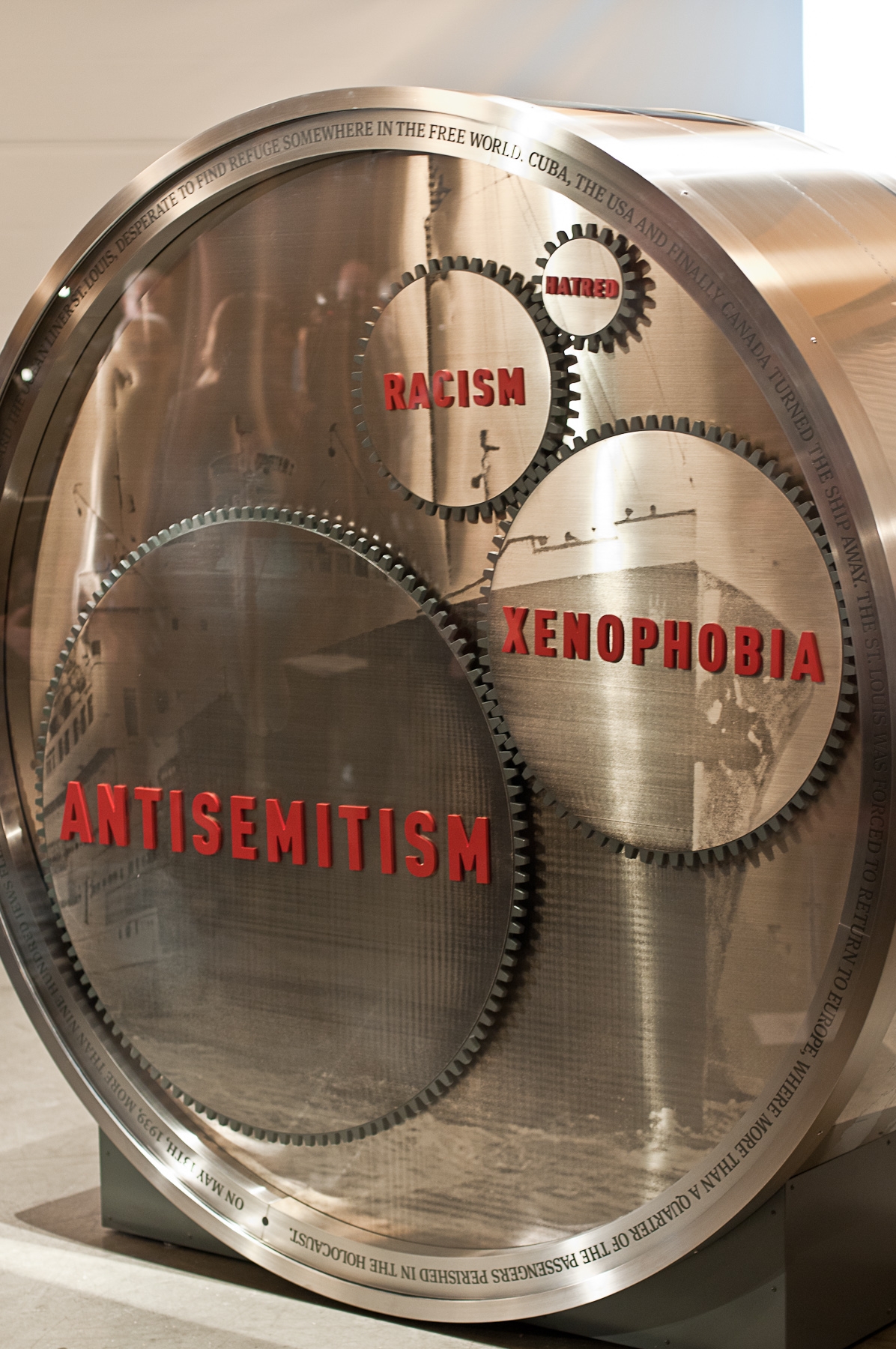 Wheel of conscience showing the words: Antisemitism Xenophobia, Racism and Hatred