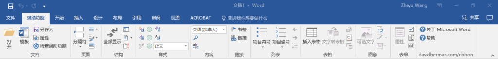 Screen capture of Berman Accessibility Ribbon for Microsoft Word in Chinese version