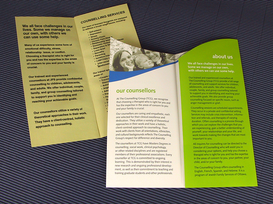 The Counselling group brochure before and after.