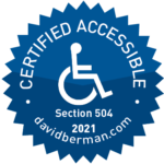 Graphic of badge declaring "Certified Accessible Section 504 davidberman.com"