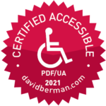 Graphic of badge declaring "Certified Accessible PDF/UA 2021 davidberman.com"
