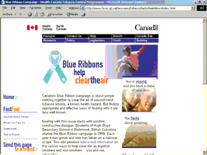 Health Canada Blue Ribbon Web presence home page